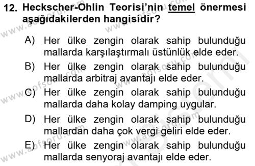 Uluslararası Ticaret Dersi 2018 - 2019 Yılı (Vize) Ara Sınavı 12. Soru