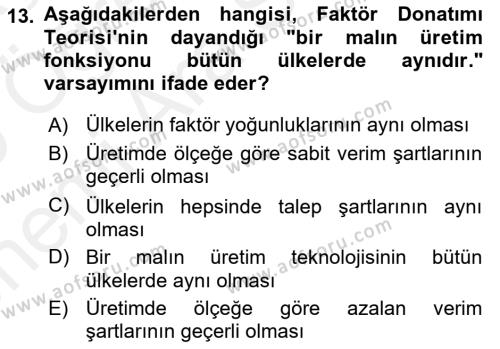 Uluslararası Ticaret Dersi 2018 - 2019 Yılı (Vize) Ara Sınavı 13. Soru