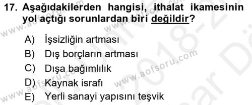 Uluslararası Ticaret Dersi 2018 - 2019 Yılı (Vize) Ara Sınavı 17. Soru