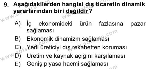 Uluslararası Ticaret Dersi 2018 - 2019 Yılı (Vize) Ara Sınavı 9. Soru