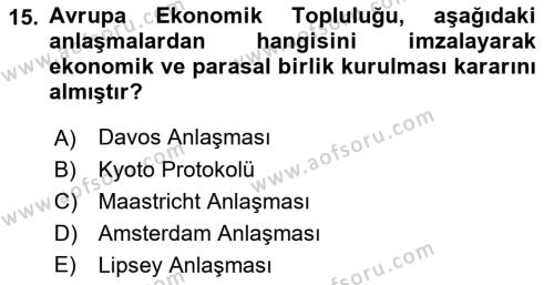 Uluslararası Ticaret Dersi 2018 - 2019 Yılı Yaz Okulu Sınavı 15. Soru