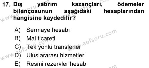 Uluslararası Ticaret Dersi 2018 - 2019 Yılı Yaz Okulu Sınavı 17. Soru