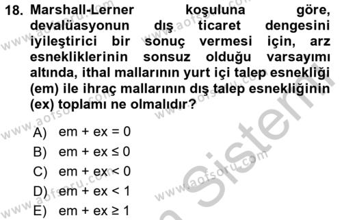 Uluslararası Ticaret Dersi 2018 - 2019 Yılı Yaz Okulu Sınavı 18. Soru