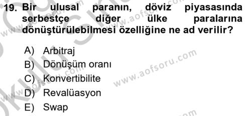 Uluslararası Ticaret Dersi 2018 - 2019 Yılı Yaz Okulu Sınavı 19. Soru