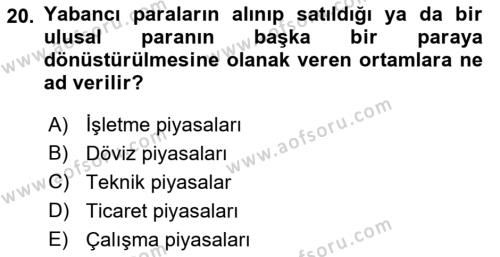 Uluslararası Ticaret Dersi 2018 - 2019 Yılı Yaz Okulu Sınavı 20. Soru