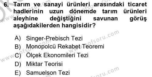 Uluslararası Ticaret Dersi 2018 - 2019 Yılı Yaz Okulu Sınavı 6. Soru