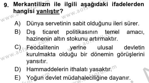 Uluslararası Ticaret Dersi 2018 - 2019 Yılı Yaz Okulu Sınavı 9. Soru