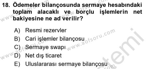 Uluslararası Ticaret Dersi 2020 - 2021 Yılı Yaz Okulu Sınavı 18. Soru