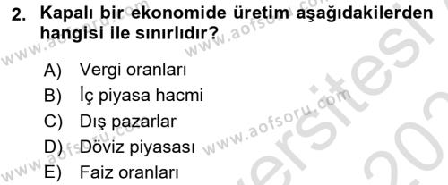 Uluslararası Ticaret Dersi 2020 - 2021 Yılı Yaz Okulu Sınavı 2. Soru