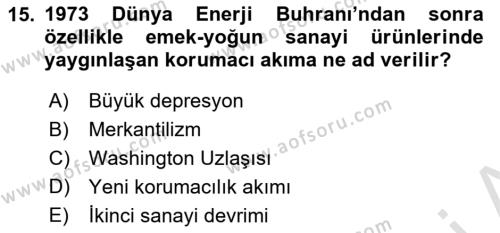 Uluslararası Ticaret Dersi 2021 - 2022 Yılı (Vize) Ara Sınavı 15. Soru