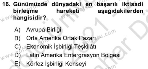 Uluslararası Ticaret Dersi 2021 - 2022 Yılı (Vize) Ara Sınavı 16. Soru