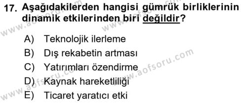 Uluslararası Ticaret Dersi 2021 - 2022 Yılı (Vize) Ara Sınavı 17. Soru