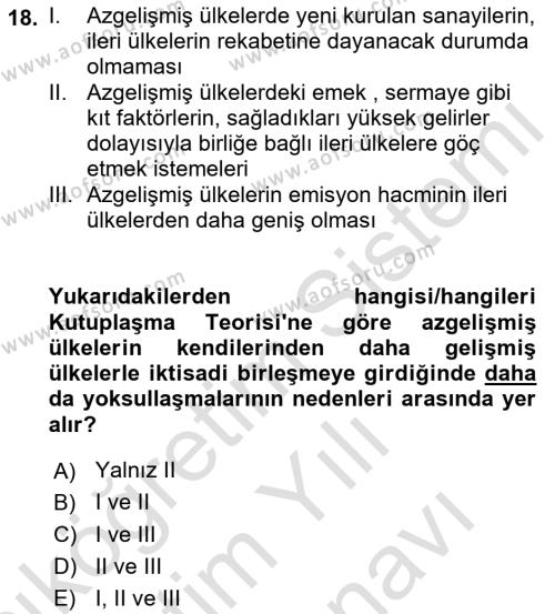 Uluslararası Ticaret Dersi 2021 - 2022 Yılı (Vize) Ara Sınavı 18. Soru