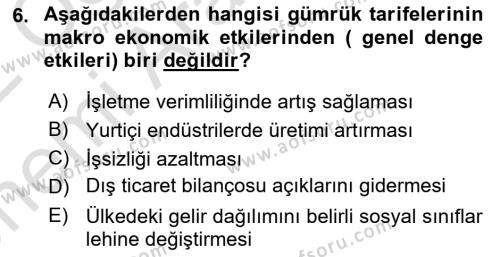 Uluslararası Ticaret Dersi 2021 - 2022 Yılı (Vize) Ara Sınavı 6. Soru