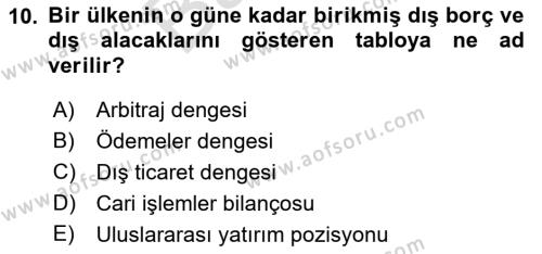 Uluslararası Ticaret Dersi 2021 - 2022 Yılı (Final) Dönem Sonu Sınavı 10. Soru