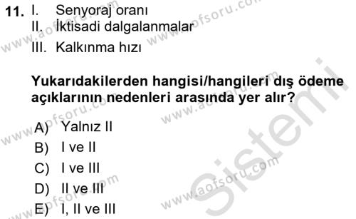 Uluslararası Ticaret Dersi 2021 - 2022 Yılı (Final) Dönem Sonu Sınavı 11. Soru