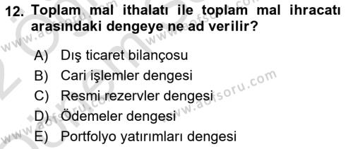 Uluslararası Ticaret Dersi 2021 - 2022 Yılı (Final) Dönem Sonu Sınavı 12. Soru