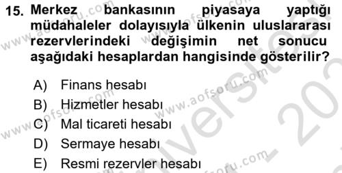 Uluslararası Ticaret Dersi 2021 - 2022 Yılı (Final) Dönem Sonu Sınavı 15. Soru