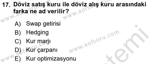 Uluslararası Ticaret Dersi 2021 - 2022 Yılı (Final) Dönem Sonu Sınavı 17. Soru