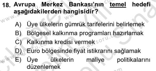 Uluslararası Ticaret Dersi 2021 - 2022 Yılı (Final) Dönem Sonu Sınavı 18. Soru