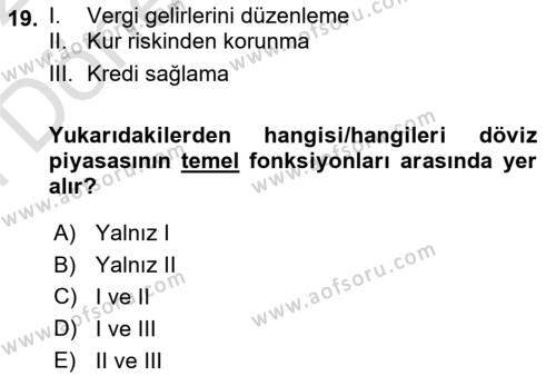 Uluslararası Ticaret Dersi 2021 - 2022 Yılı (Final) Dönem Sonu Sınavı 19. Soru