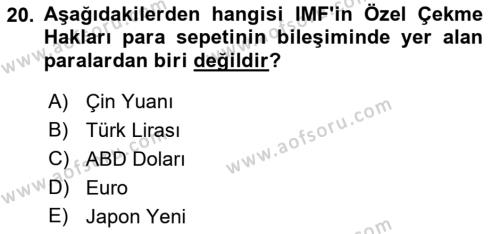 Uluslararası Ticaret Dersi 2021 - 2022 Yılı (Final) Dönem Sonu Sınavı 20. Soru