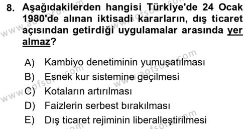 Uluslararası Ticaret Dersi 2021 - 2022 Yılı (Final) Dönem Sonu Sınavı 8. Soru