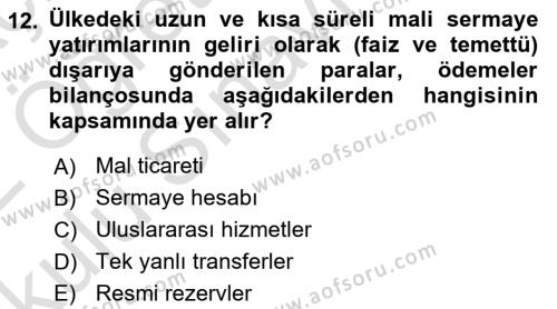 Uluslararası Ticaret Dersi 2021 - 2022 Yılı Yaz Okulu Sınavı 12. Soru