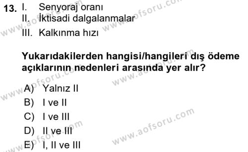 Uluslararası Ticaret Dersi 2021 - 2022 Yılı Yaz Okulu Sınavı 13. Soru