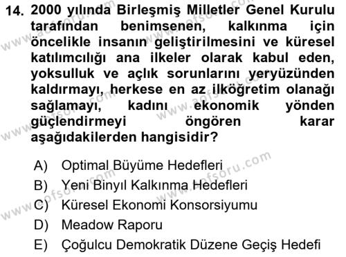 Uluslararası Ticaret Dersi 2021 - 2022 Yılı Yaz Okulu Sınavı 14. Soru