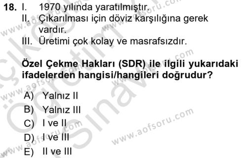 Uluslararası Ticaret Dersi 2021 - 2022 Yılı Yaz Okulu Sınavı 18. Soru