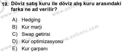 Uluslararası Ticaret Dersi 2021 - 2022 Yılı Yaz Okulu Sınavı 19. Soru