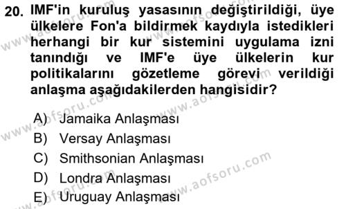 Uluslararası Ticaret Dersi 2021 - 2022 Yılı Yaz Okulu Sınavı 20. Soru