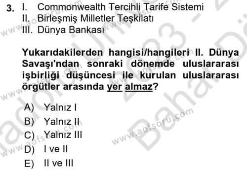 Uluslararası Ticaret Dersi 2023 - 2024 Yılı (Vize) Ara Sınavı 3. Soru