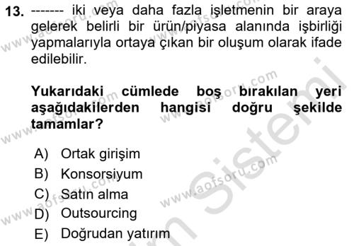 Dış Ticarette Girişimcilik Dersi 2021 - 2022 Yılı (Vize) Ara Sınavı 13. Soru