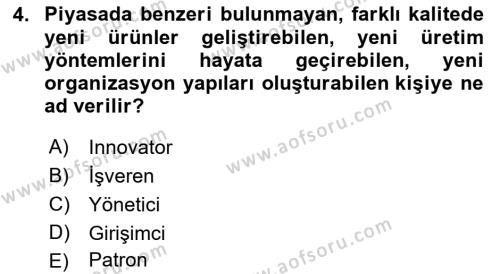 Dış Ticarette Girişimcilik Dersi 2021 - 2022 Yılı (Vize) Ara Sınavı 4. Soru