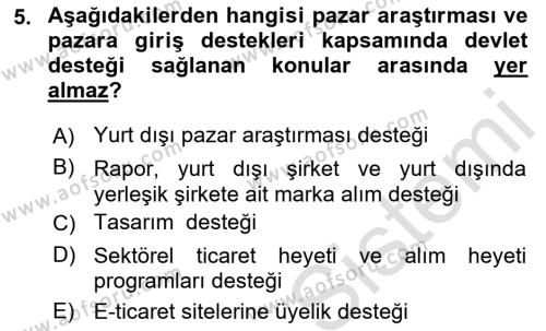 Dış Ticarette Girişimcilik Dersi 2021 - 2022 Yılı (Vize) Ara Sınavı 5. Soru