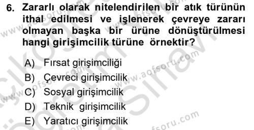 Dış Ticarette Girişimcilik Dersi 2021 - 2022 Yılı (Vize) Ara Sınavı 6. Soru