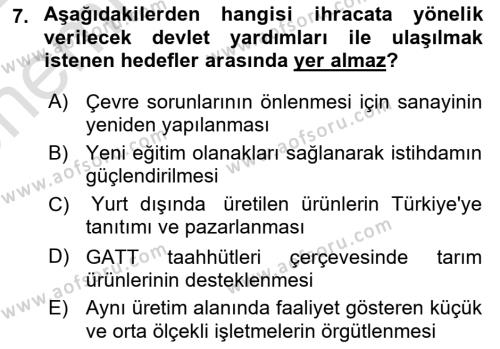 Dış Ticarette Girişimcilik Dersi 2021 - 2022 Yılı (Vize) Ara Sınavı 7. Soru