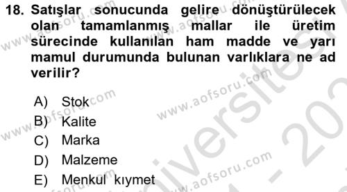 Dış Ticarette Girişimcilik Dersi 2021 - 2022 Yılı (Final) Dönem Sonu Sınavı 18. Soru