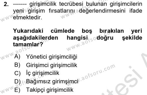 Dış Ticarette Girişimcilik Dersi 2021 - 2022 Yılı (Final) Dönem Sonu Sınavı 2. Soru