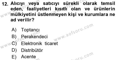 Dış Ticarette Girişimcilik Dersi 2021 - 2022 Yılı Yaz Okulu Sınavı 12. Soru