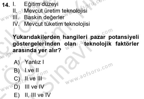 Dış Ticarette Girişimcilik Dersi 2021 - 2022 Yılı Yaz Okulu Sınavı 14. Soru