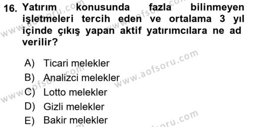 Dış Ticarette Girişimcilik Dersi 2021 - 2022 Yılı Yaz Okulu Sınavı 16. Soru