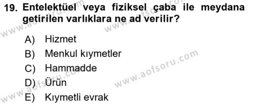 Dış Ticarette Girişimcilik Dersi 2021 - 2022 Yılı Yaz Okulu Sınavı 19. Soru