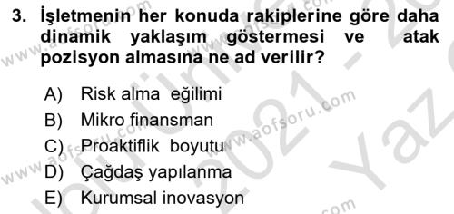 Dış Ticarette Girişimcilik Dersi 2021 - 2022 Yılı Yaz Okulu Sınavı 3. Soru