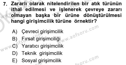 Dış Ticarette Girişimcilik Dersi 2021 - 2022 Yılı Yaz Okulu Sınavı 7. Soru