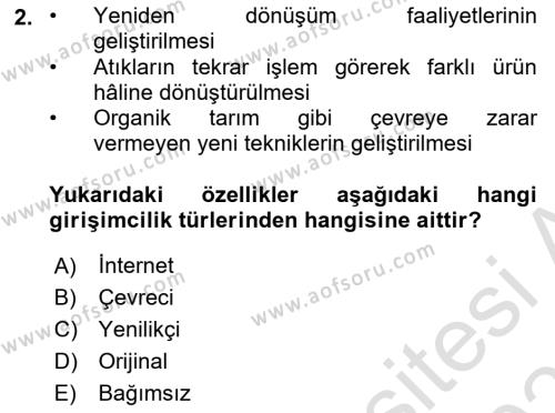 Dış Ticarette Girişimcilik Dersi 2022 - 2023 Yılı Yaz Okulu Sınavı 2. Soru