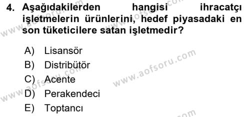 Dış Ticarette Girişimcilik Dersi 2022 - 2023 Yılı Yaz Okulu Sınavı 4. Soru