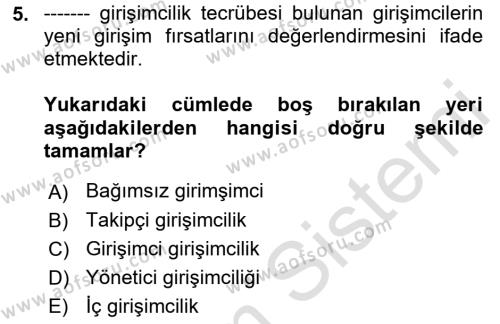 Dış Ticarette Girişimcilik Dersi 2022 - 2023 Yılı Yaz Okulu Sınavı 5. Soru